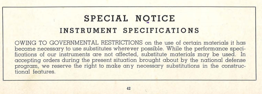 1942 Catalog governmental restrictions